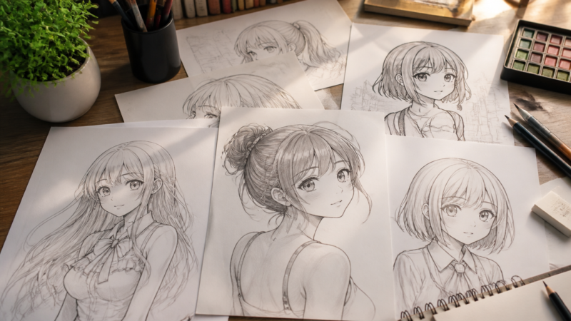 11 Gorgeous Anime Female Sketch References for Artists