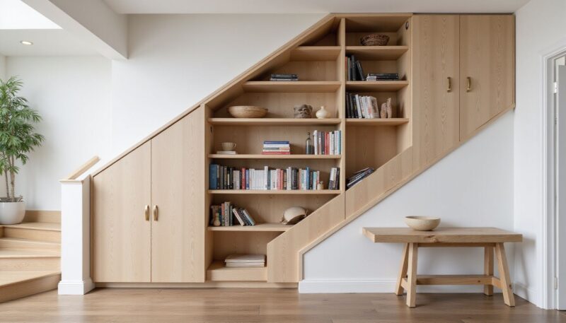 10 Clever Little Library Designs for Tiny Spaces 4 2. Smart Under-Stair Custom Shelving