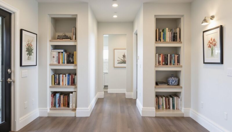 10 Clever Little Library Designs for Tiny Spaces 8 6. Cozy Narrow Hallway Bookcase