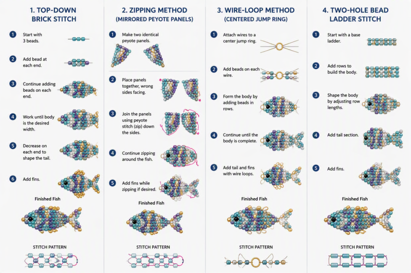 How to Create a Beaded Fish Pattern the Easy Way 6 Step 4: Build the First Half of Your Fish Following Row-by-Row Instructions