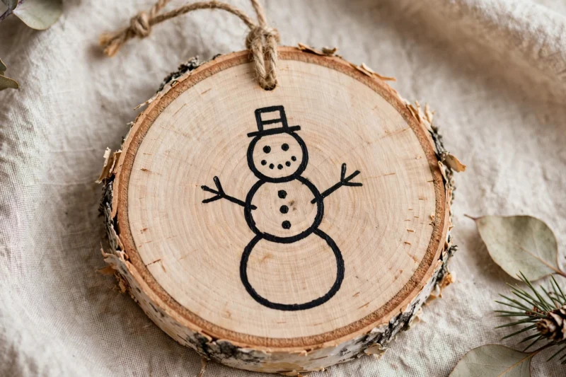 birch snowman ornament