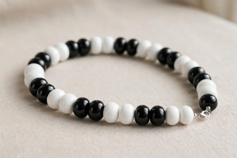 black white beaded necklace