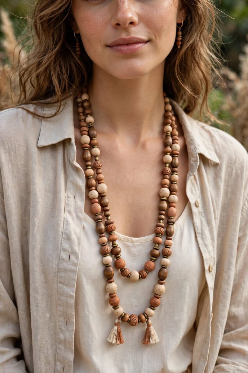 boho necklace linen shirt