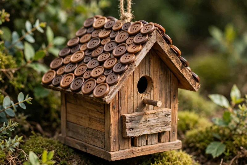 button covered birdhouse