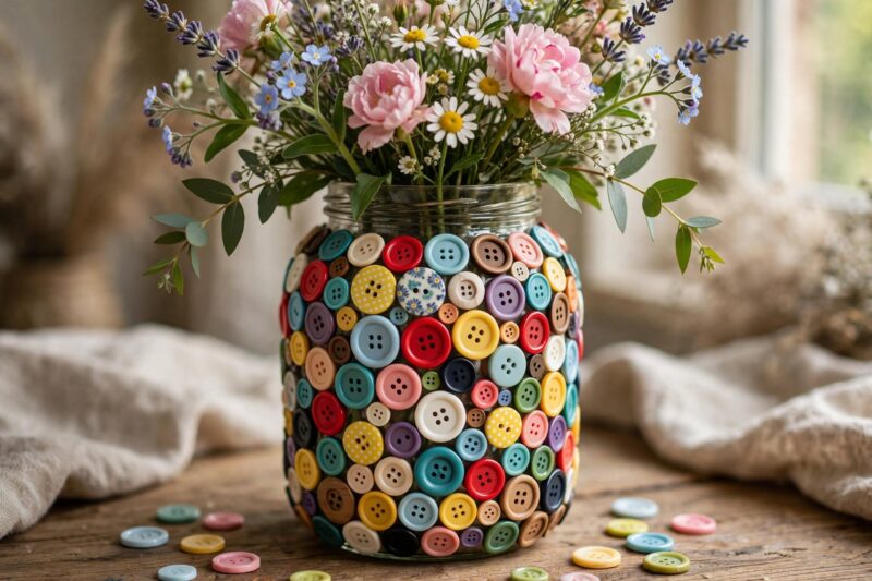 button covered jar vase