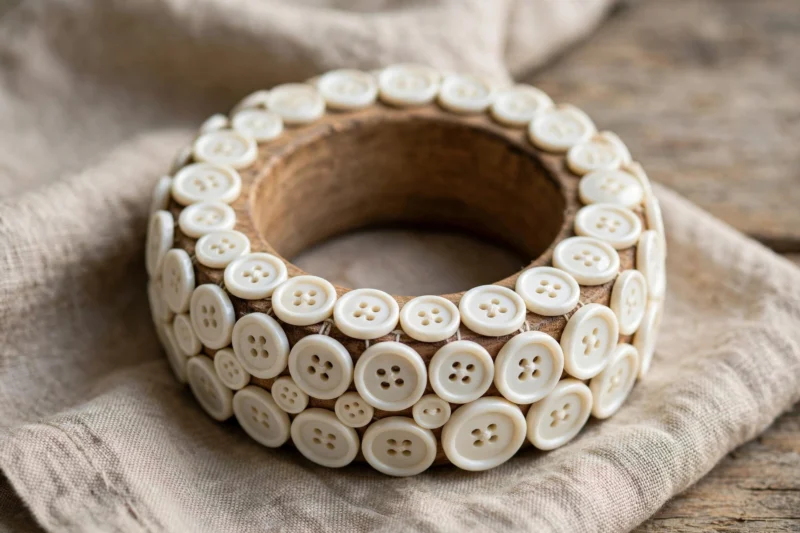 button covered wooden napkin ring