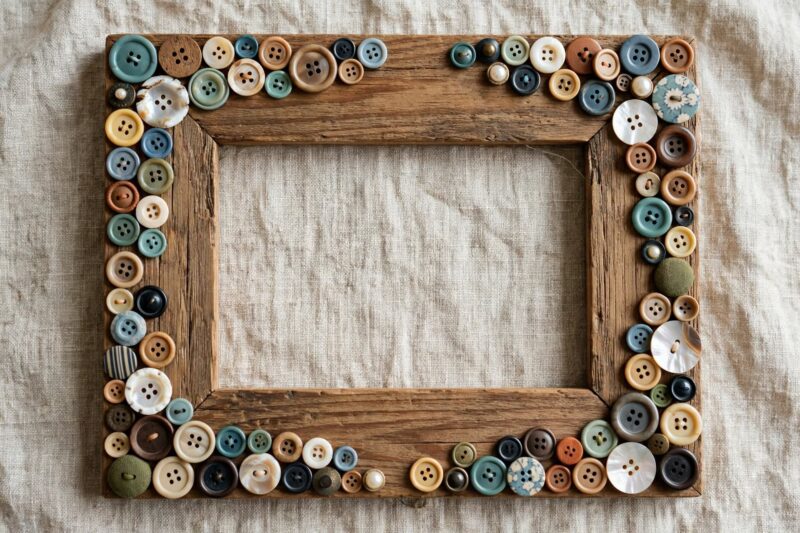 button decorated wooden frame