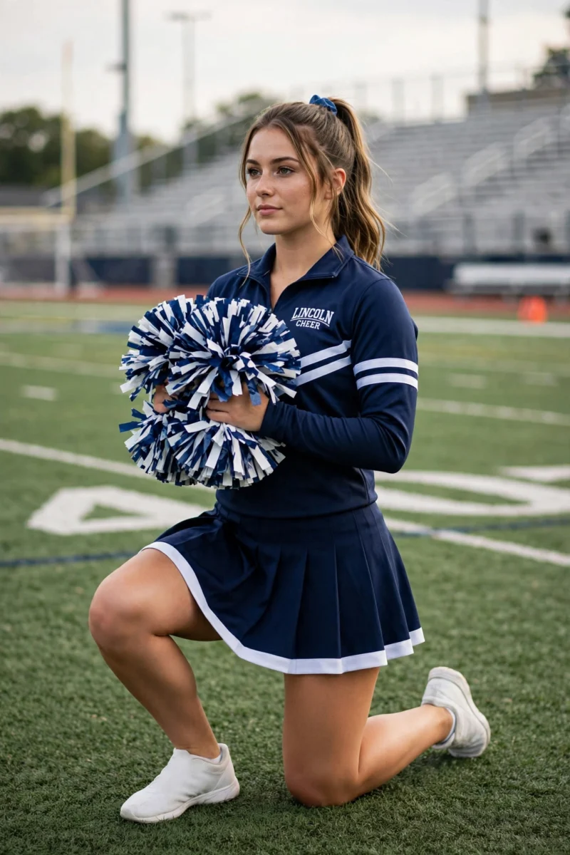 cheerleader kneeling field