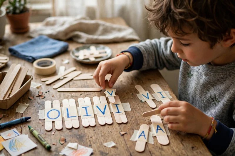 child assembling puzzle
