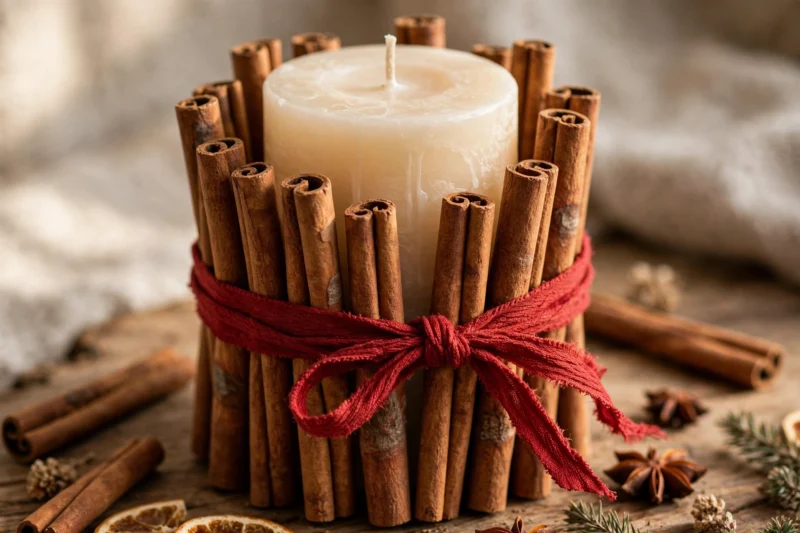 cinnamon candle rustic still life