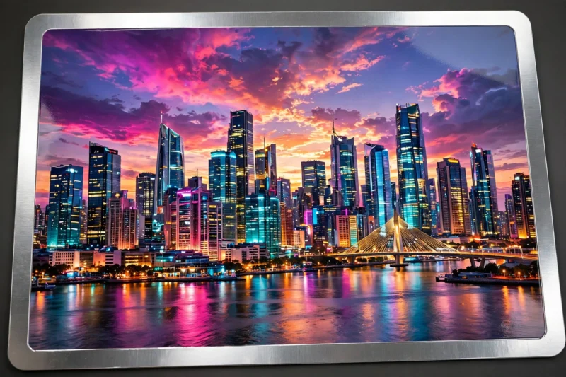 city skyline metal print