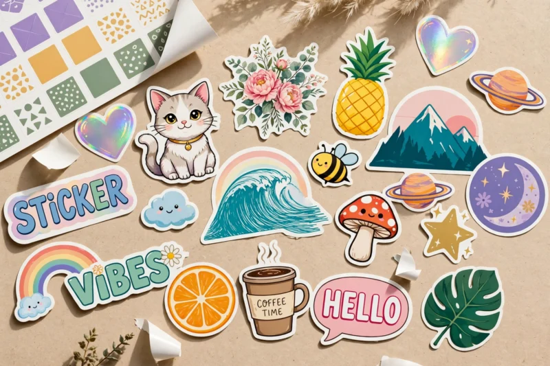 custom sticker flatlay