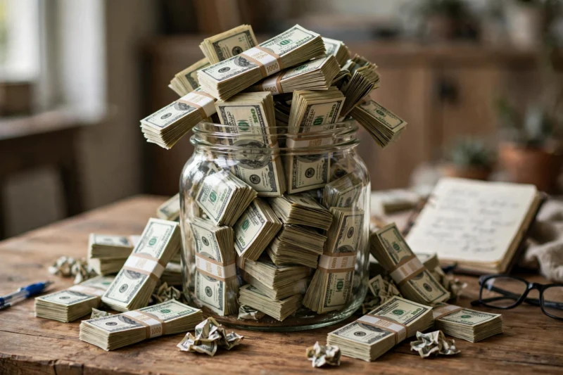 glass jar overflowing cash