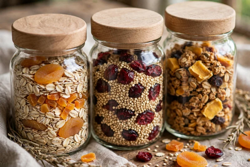 glass jars grains dried fruit