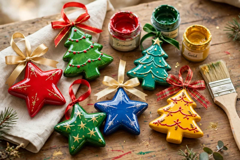 handmade christmas ornaments flatlay