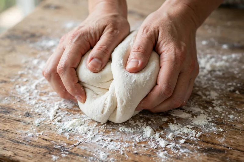 hands kneading dough
