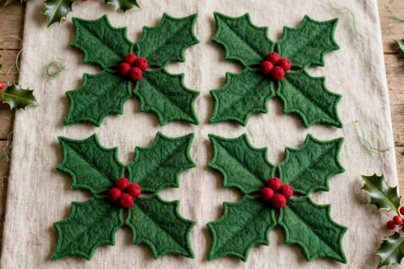 holly felt coasters set