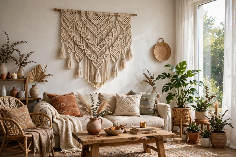 macrame wall hanging boho living room