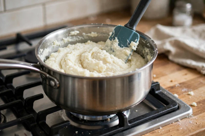 mashed potato dough stirring