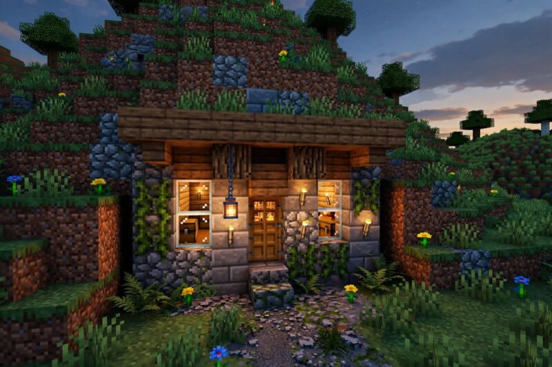 minecraft cabin dusk