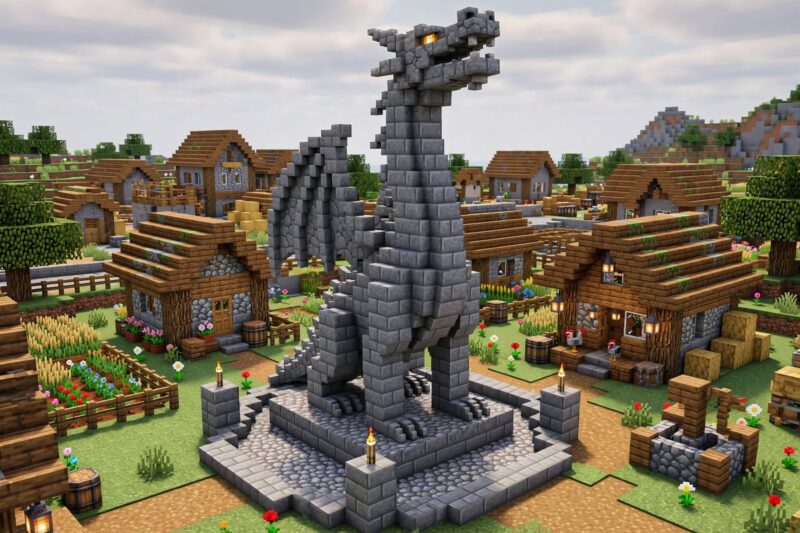 minecraft_dragon_statue_village minecraft dragon statue village