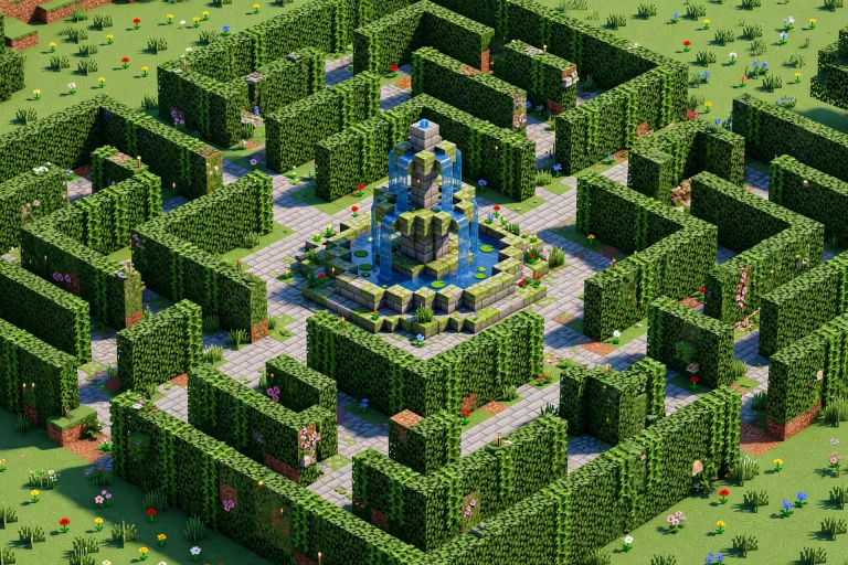 minecraft hedge maze fountain