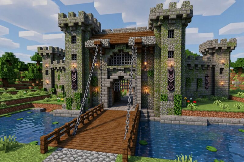 minecraft medieval drawbridge castle