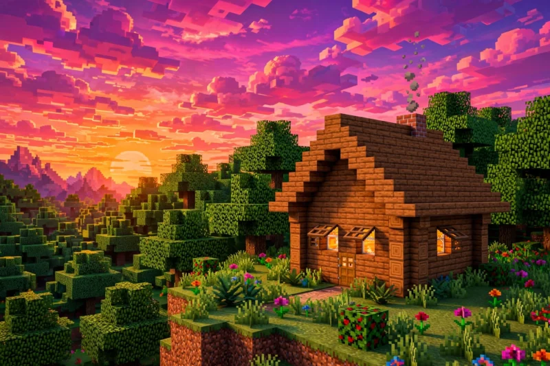 minecraft_sunset_cabin minecraft sunset cabin