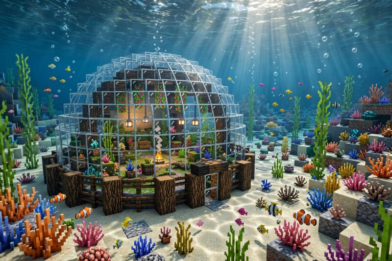 minecraft underwater glass dome