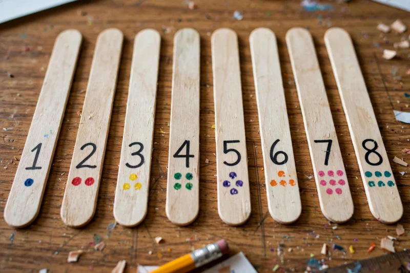 numbered popsicle sticks row