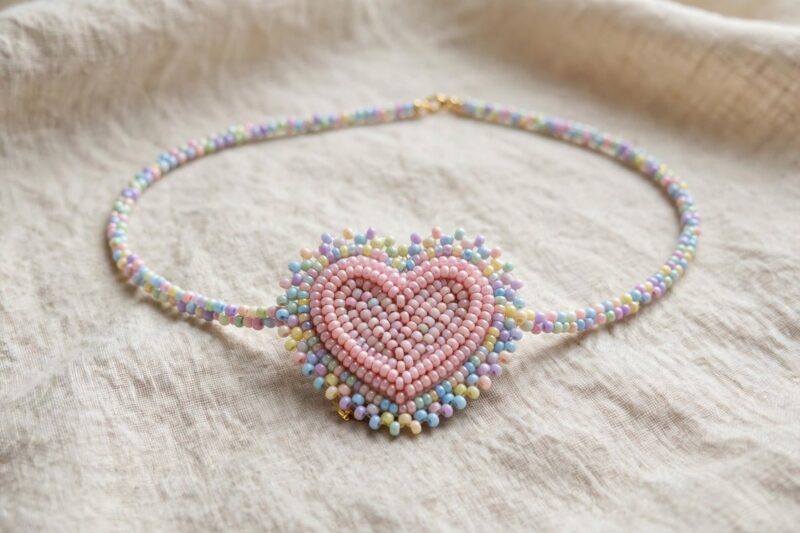 pastel beaded heart choker