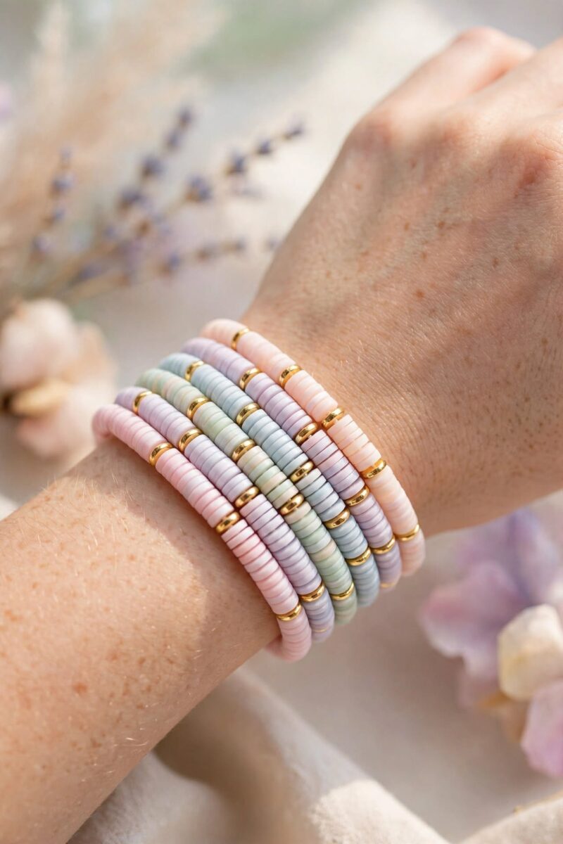 pastel heishi bracelets wrist