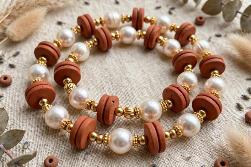 pearl clay heishi necklace
