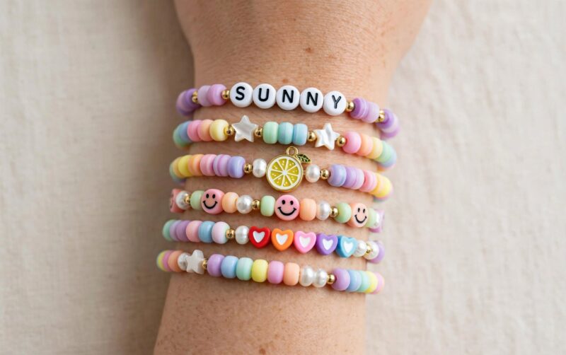 rainbow heishi wrist stack