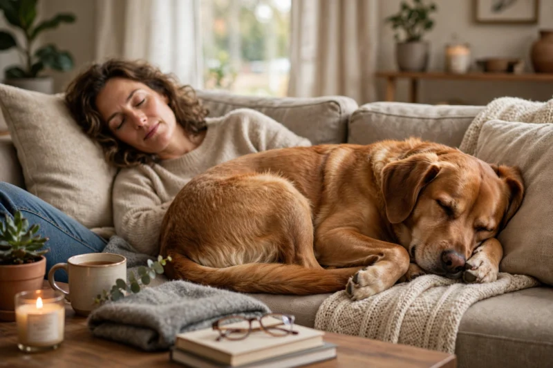 sleeping dog owner couch