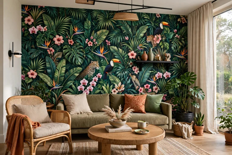 12 Nature Wallpaper Ideas to Transform Any Room 10 tropical jungle living room