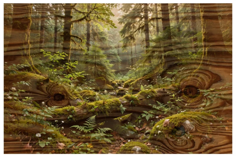 woodland print misty forest