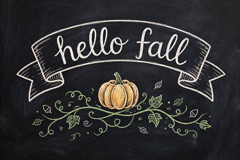 chalkboard hello fall pumpkin vine