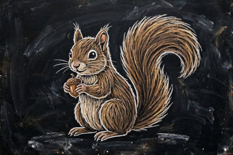 chalkboard squirrel acorn