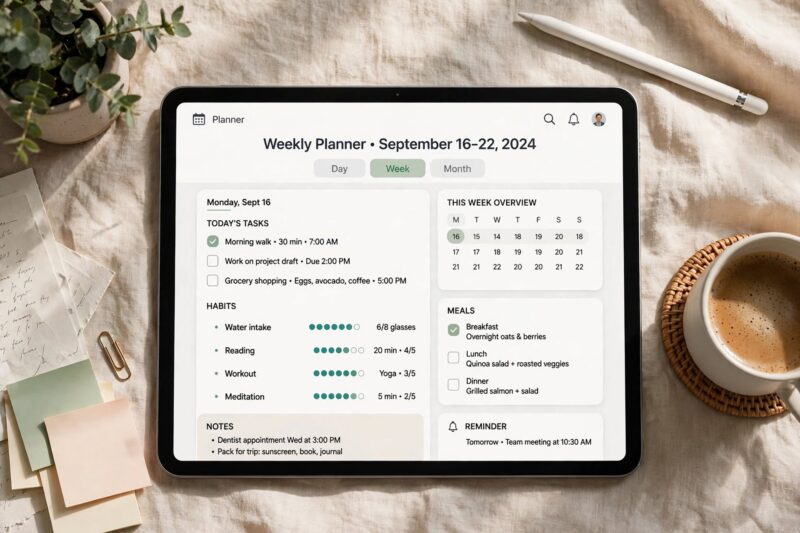 digital planner flatlay
