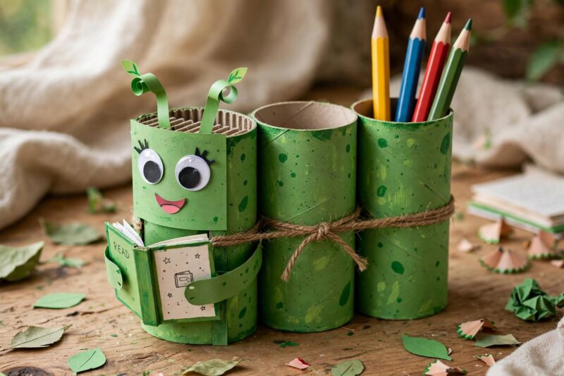 green bookworm pencil holder