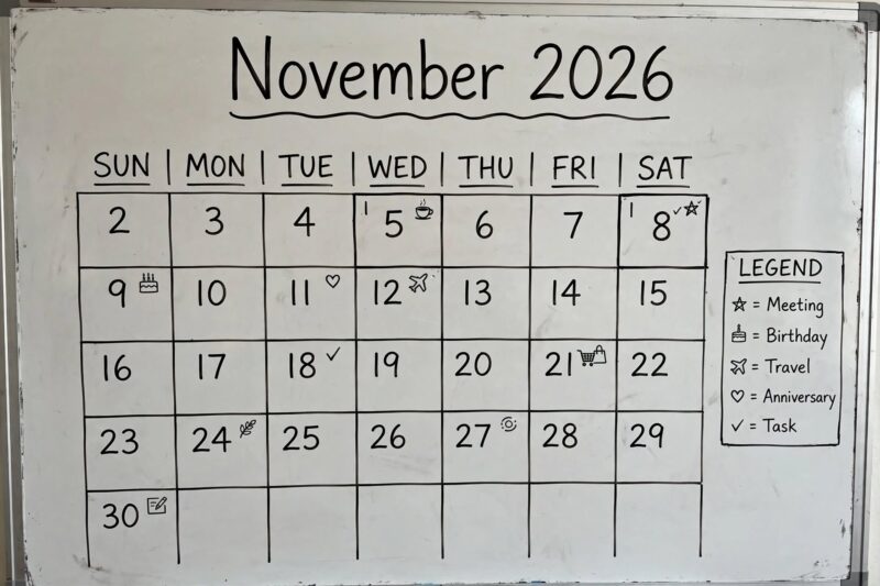 november 2026 whiteboard calendar