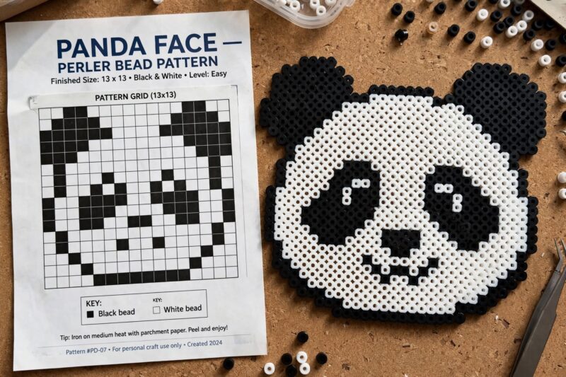 panda face perler flatlay