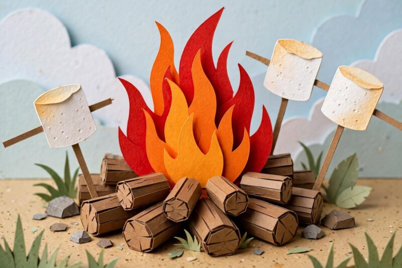 paper campfire diorama