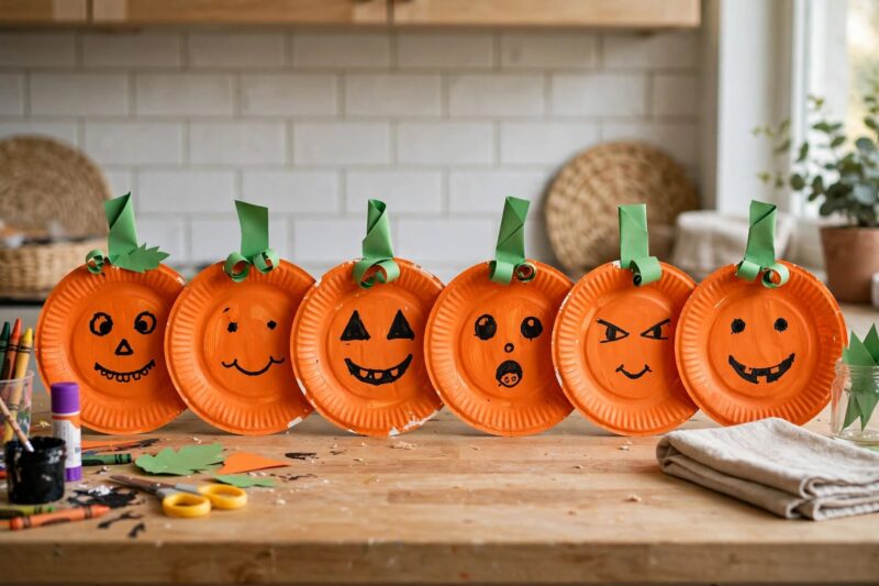 paper plate pumpkins row