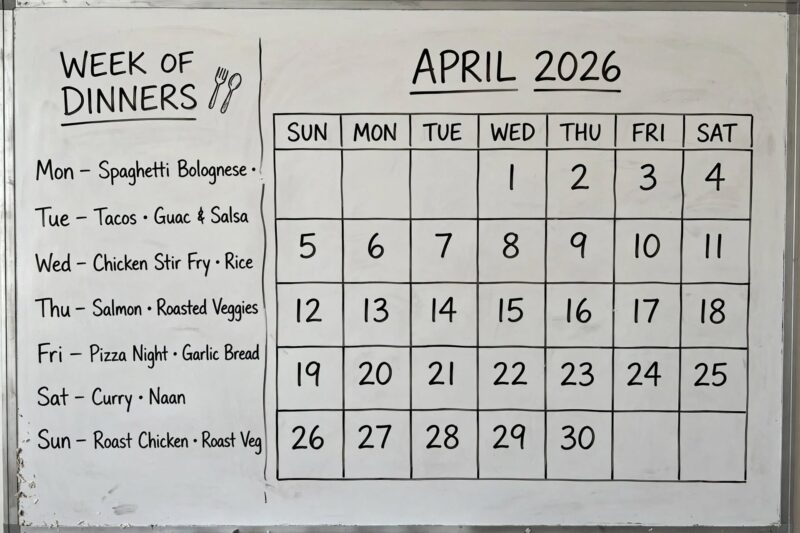 whiteboard april calendar dinner plan