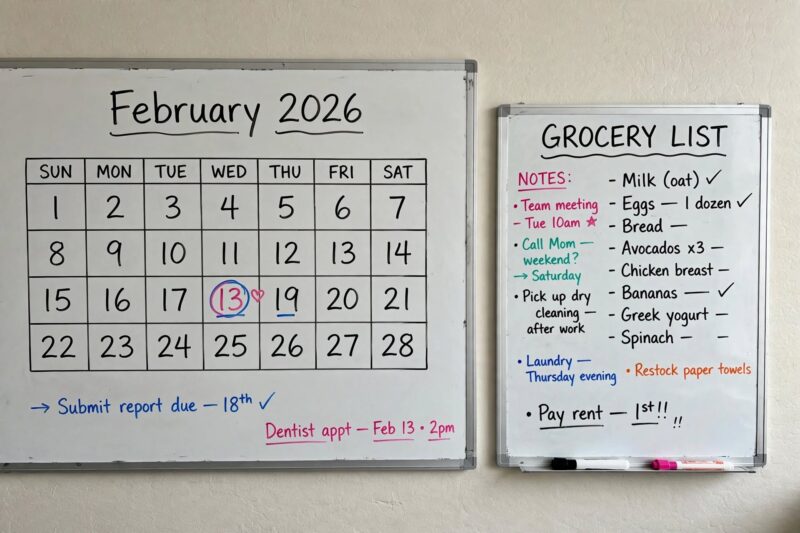 whiteboard calendar grocery list